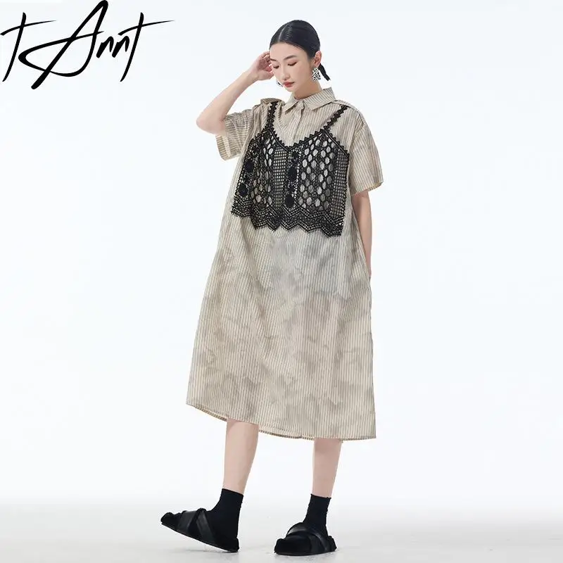 

Tannt Women Dress Lace Patchwork Color Matching Casual Dresses For Women Black White Fashion Short Summer Dresses 2025 New
