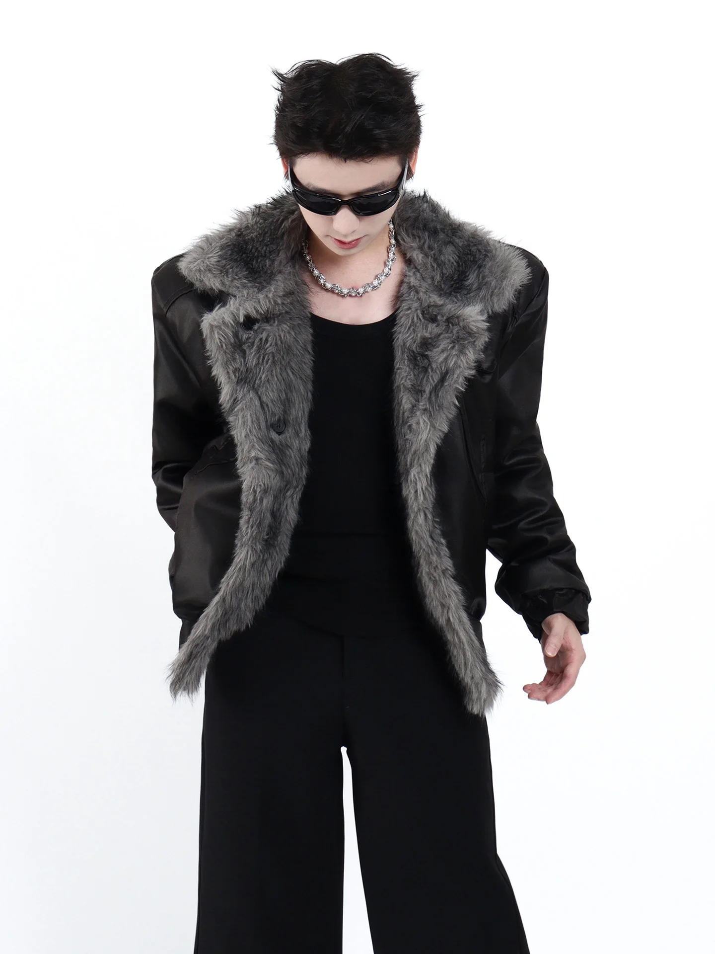 سترات رجالية ذات ياقة من الفرو الصناعي على الوجهين سترات رجالية لشتاء 2025 سترات جديدة راقية من الفرو الصناعي معاطف سميكة متكاملة #5