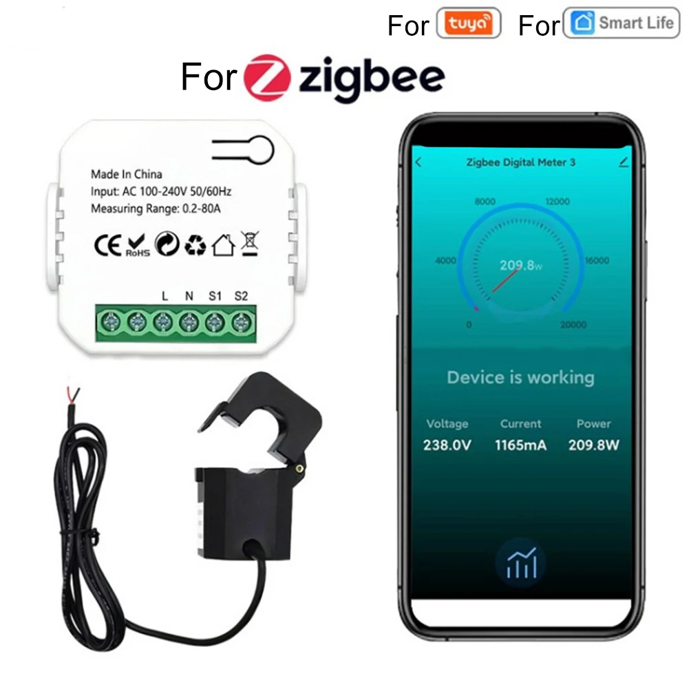 

Tuya Energy Meter Bidirection Channel With Current Transformer Clamp App Monitor Power 80A 110V/240V 50/60Hz