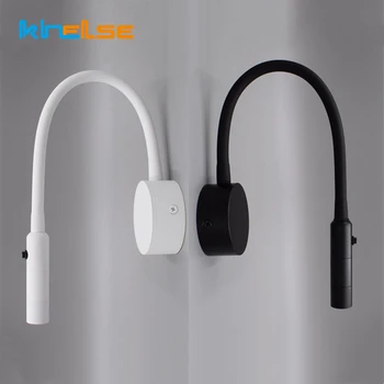 LED Flexible Hose Wall Lamp 1W 3W Book Reading Study Bedside Light Hotel Headboard Flexible Gooseneck Mini Spotlight With Switch