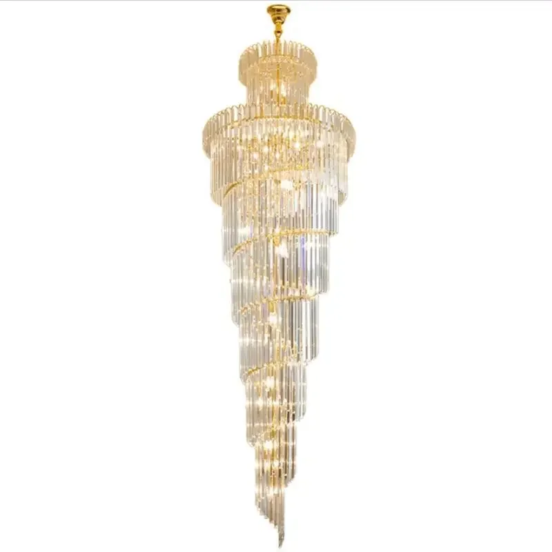 Duplex Staircase Chandelier Light Luxury Villa Hall Crystal Lighting Gold Post-modern Spiral Stairway Loft Long LED Pendant Lamp