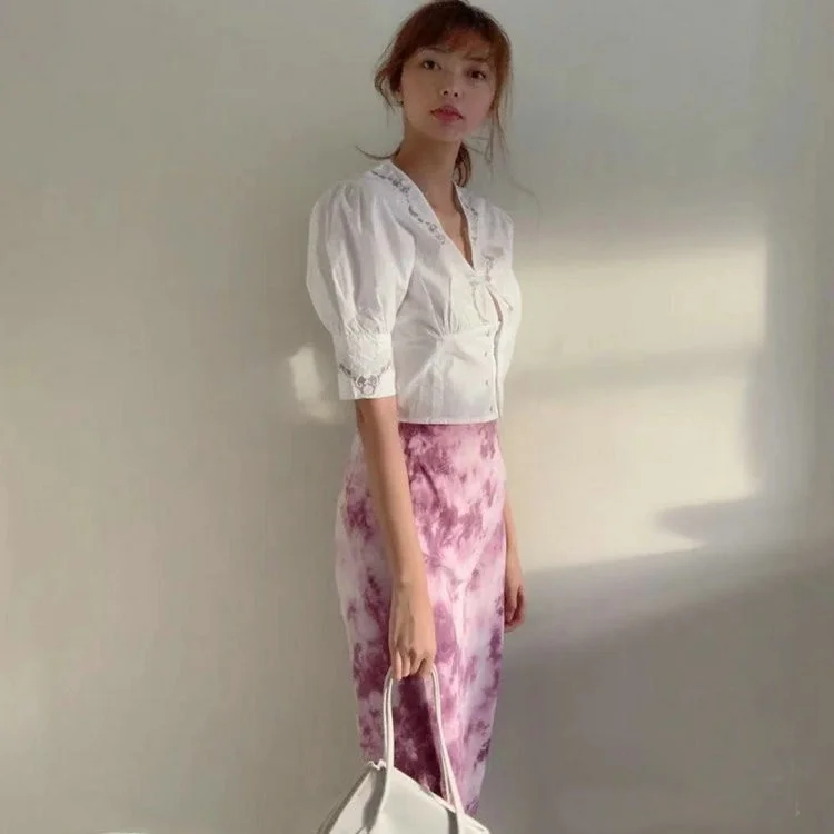 レトロな純綿レーストリムトップ、透かしデザイン、夏の新作、レディース通勤用スリムフィットトップス