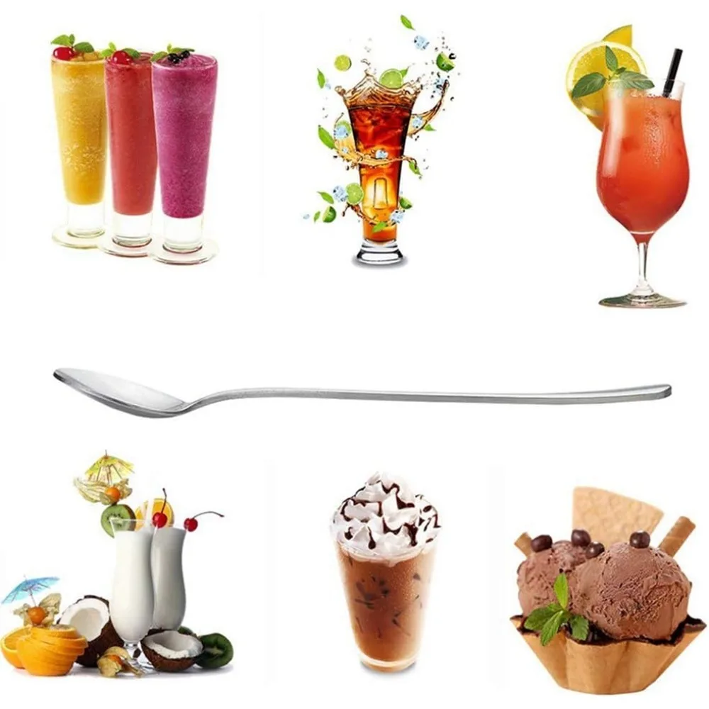 مجموعة مكونة من 6 قطع من ملاعق القهوة ذات المقبض الطويل من الفولاذ المقاوم للصدأ، ملاعق شاي مثلج للطعام، ملاعق آيس كريم، ملاعق متعددة الأغراض