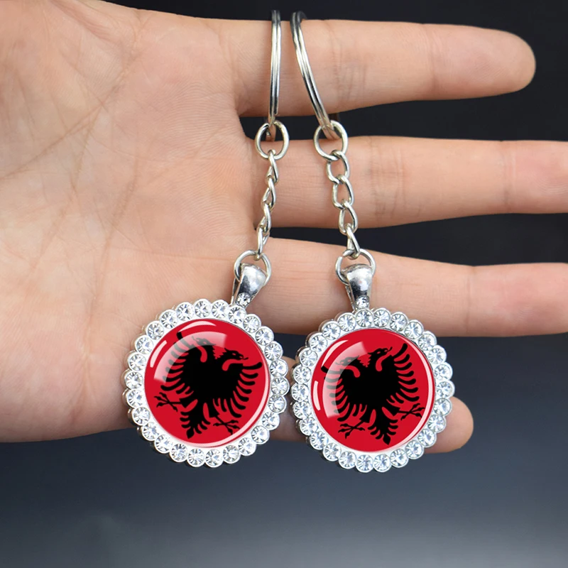 Esspoc Albania Flag Key Chain Fashion Glass Dome Keychains Keyrings Patriot Souvenir Gifts Albanian Flags Jewelry Accessory