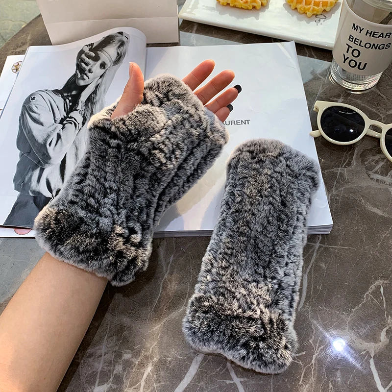Lady Winter 100% Natural Real Rex Rabbit Fur Glove Women Soft Rex Rabbit Fur Glove Foashion Warm Knitted Genuine Fur Gloves