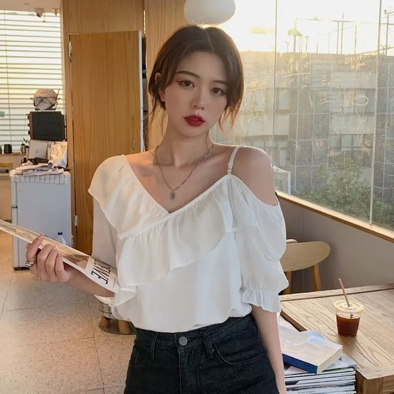 Blouses Women Patchwork Slim Puff Sleeve V-neck Design Elegant Gentle Sweet All-match Casual Cozy Chic Fashion Retro Ulzzang Ins