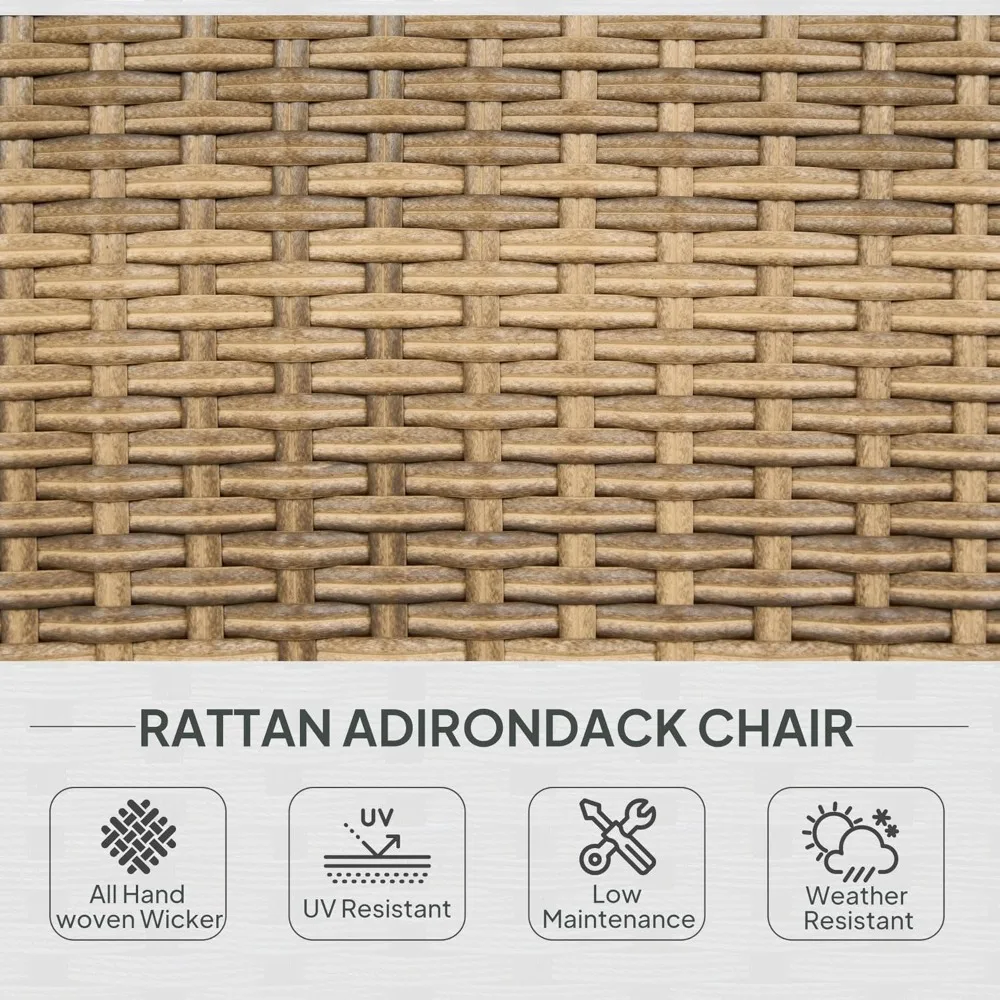 كرسي آديرونداك من Outsunny Patio Wicker، كرسي حفرة النار من الروطان مناسب لجميع الأحوال الجوية في الهواء الطلق مع وسائد ناعمة ومسند ظهر منحني طويل القامة وC