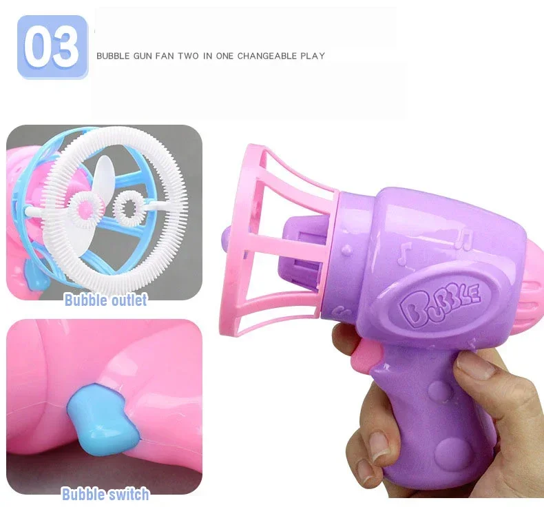 Pistola de bolhas de sabão, soprador automático elétrico portátil em forma de arma com ventilador, brinquedos soprando para meninos, presente de natal