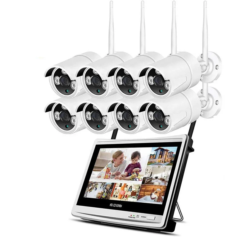 8CH 1080P NVR inalámbrico 12 \ "LCD 2MP sistema de seguridad exterior para el hogar WiFi cámara CCTV Kit de videovigilancia datos de tarjeta SD