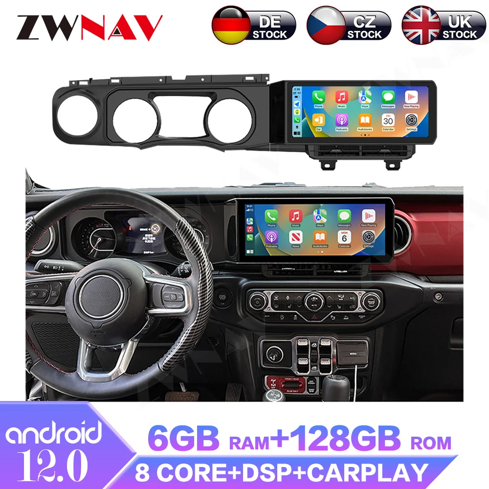 

Автомобильный радиоприемник Carplay с 12,1-дюймовым сенсорным экраном для Jeep Wrangler JL 2018-2021 Android 12, GPS-навигация, мультимедийный плеер, головное устройство