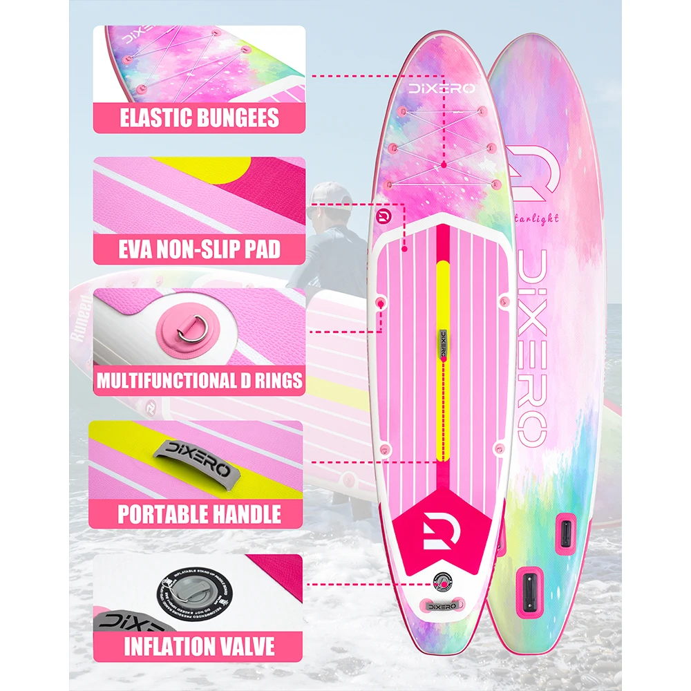 Myboat DIXERO Pink 11'x33'x6' Wasserdichtes Aufblasbares Paddleboard für Erwachsene im Steh-Stil, Aquatisches SUP-Board mit Zubehör