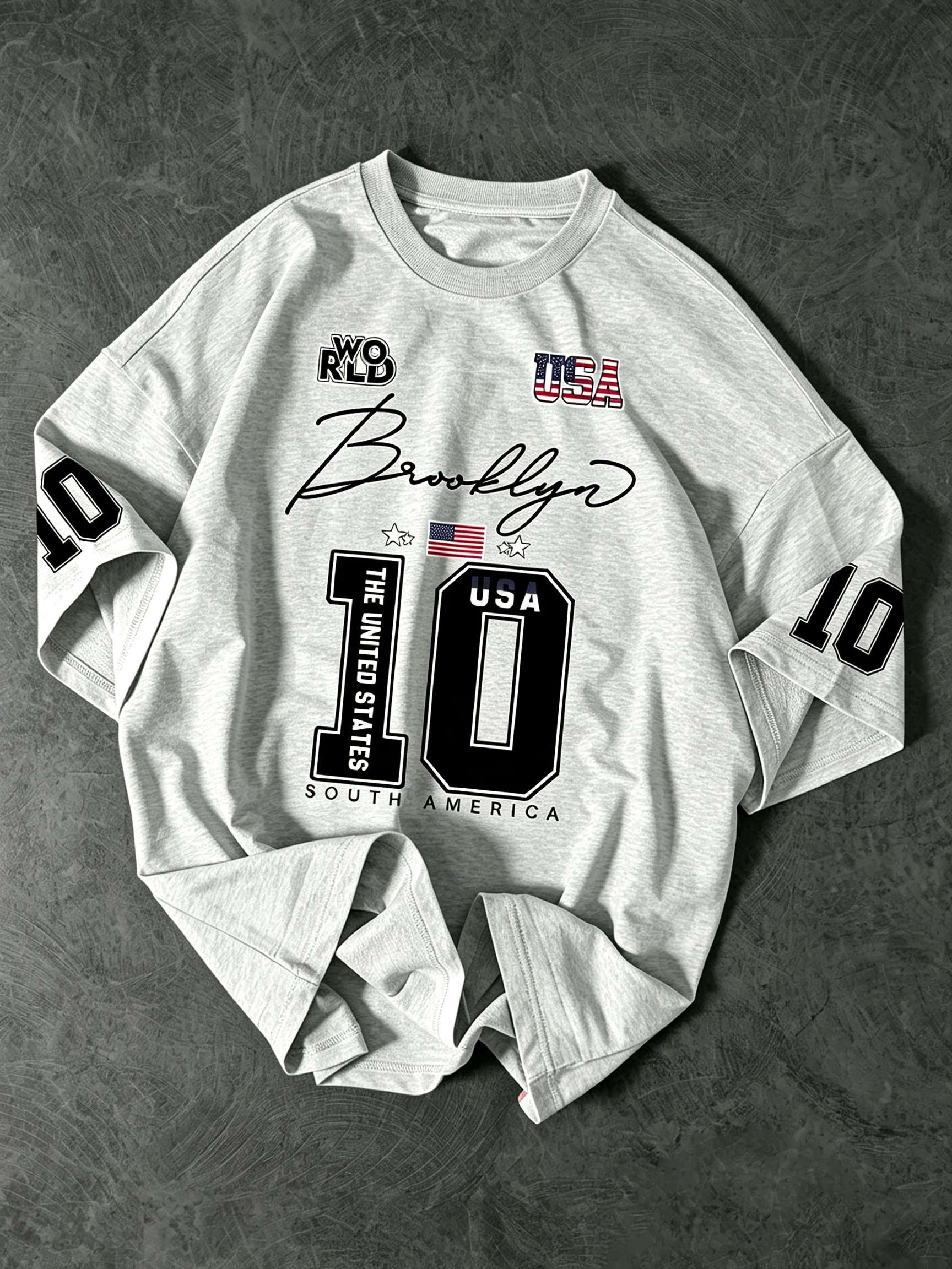 USA Brooklyn Style 10 Print Oversized T-Shirt Herren Streetwear Vintage Jersey Tee – Detail 3