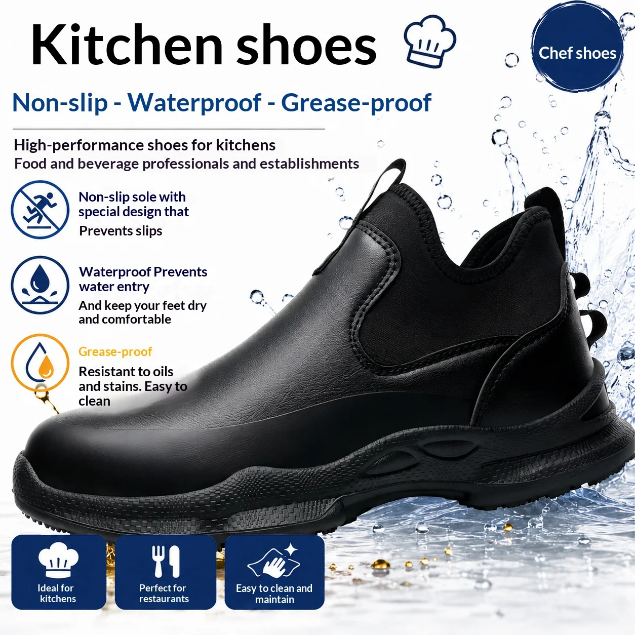 Men Chef Shoes Non-slip Waterproof Oil-proof Shoes Comfortable Work shoes for Man resistant business casual New Fashion Durable