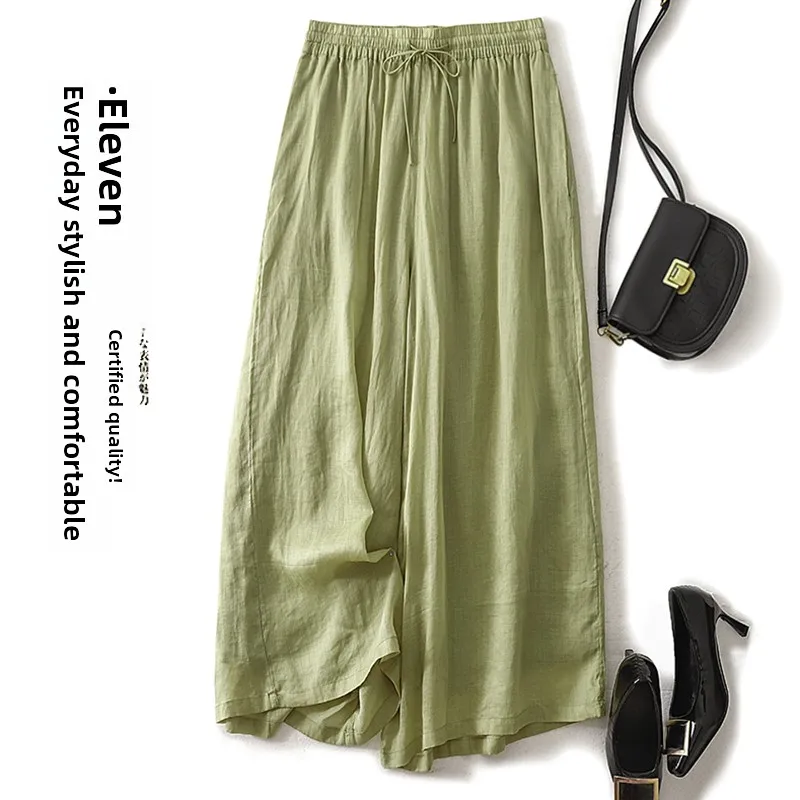 

Двухслойные хлопковые и льняные широкие брюки в стиле ретро, женские летние тонкие свободные драпированные прямые повседневные брюки Hanfu с девятью точками