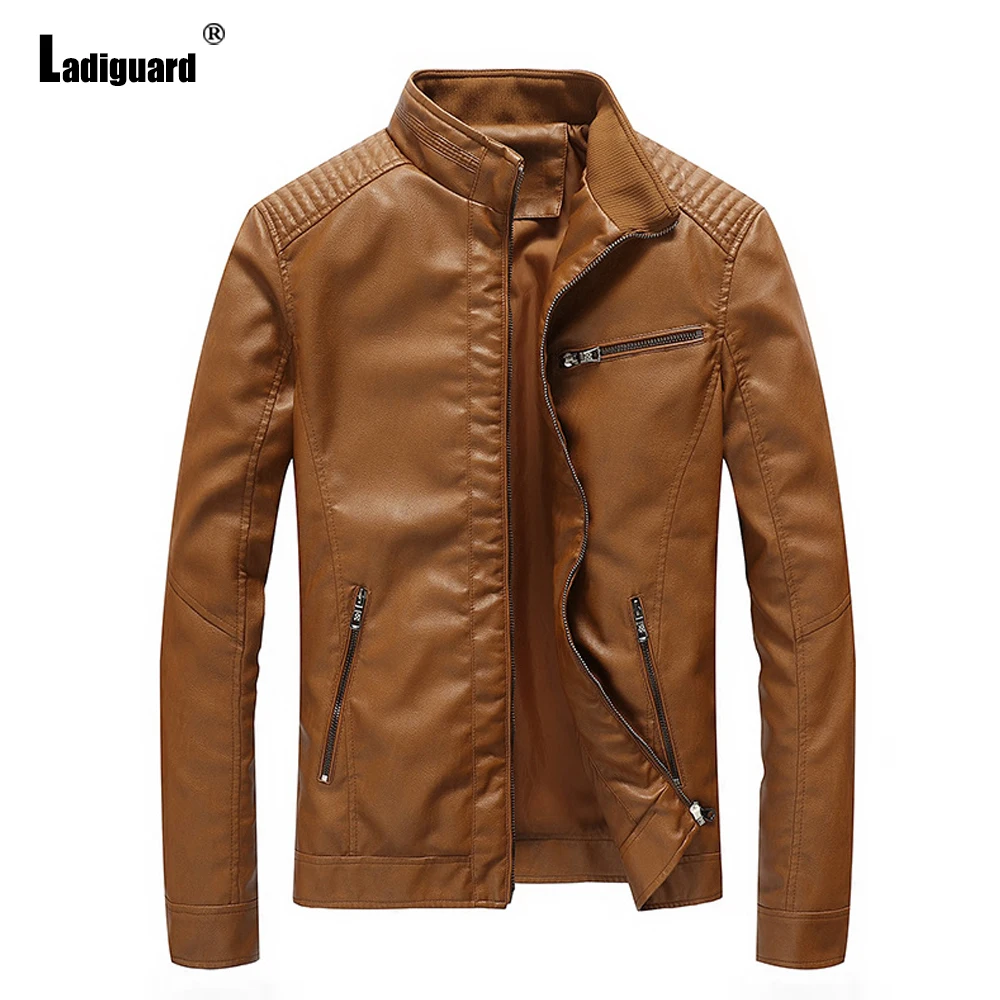 Mandarin Collar Pu Leather Jackets Khaki Soft Luxury Coats Men Clothing 2023 Stylish simplicity Fashion Street Pleated Outerwear