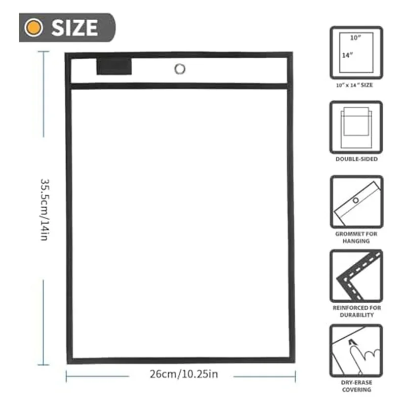 Porta biglietti AK51-Job, tasche cancellabili a secco, 10X14 pollici, nero, buste in plastica riutilizzabili per carta, porta biglietti trasparenti per negozi