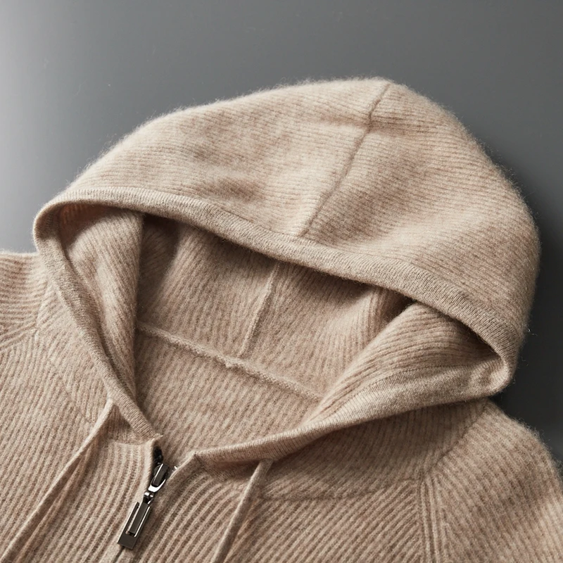 ANGEL 100% Cashmere Men Hoodie Cardigan and Pants Knit Set Autumn Winter Thick Smart Casual Cashmere Sweater Trousers Suit Set