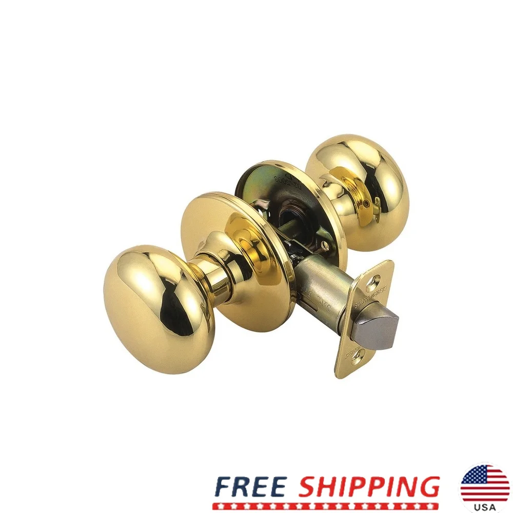 

Polished Brass 2-Way Latch Passage Door Knob Standard Doors Easy Installation Reversible Classic Style ANSI Grade-3 Security