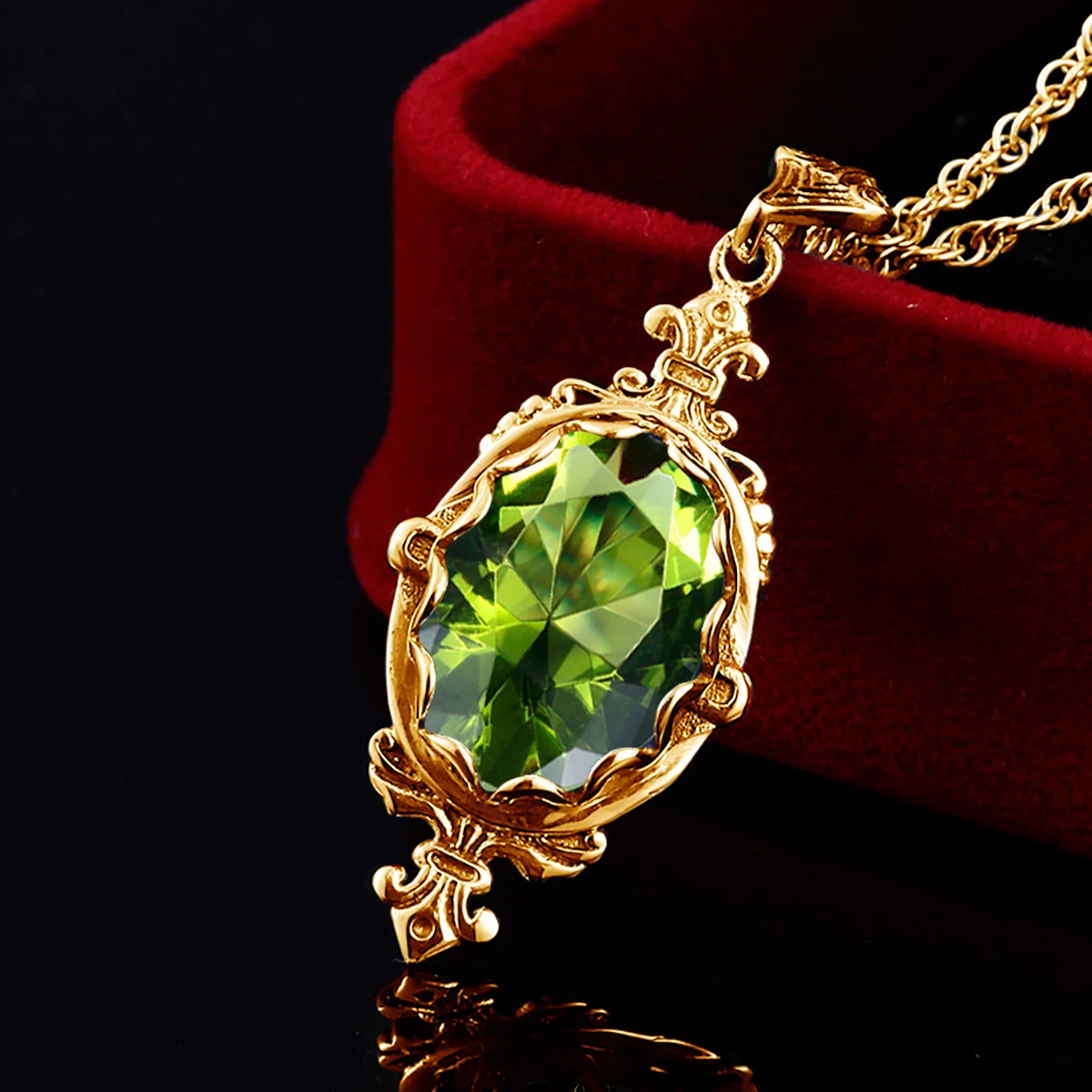 Summer Oval Green Peridot Pendant Necklace Yellow Gold Jewelry For Woman Stone Jewellery Luxury Lover Gift Brazil Free Shipping