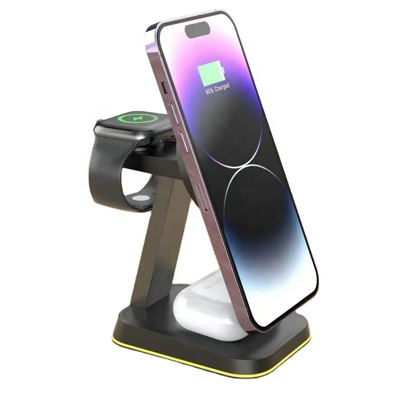 

Hot Sale PhoneWatch 15W 3 in 1 Wireless Charging Stand with Night Light for Phone and Earphones