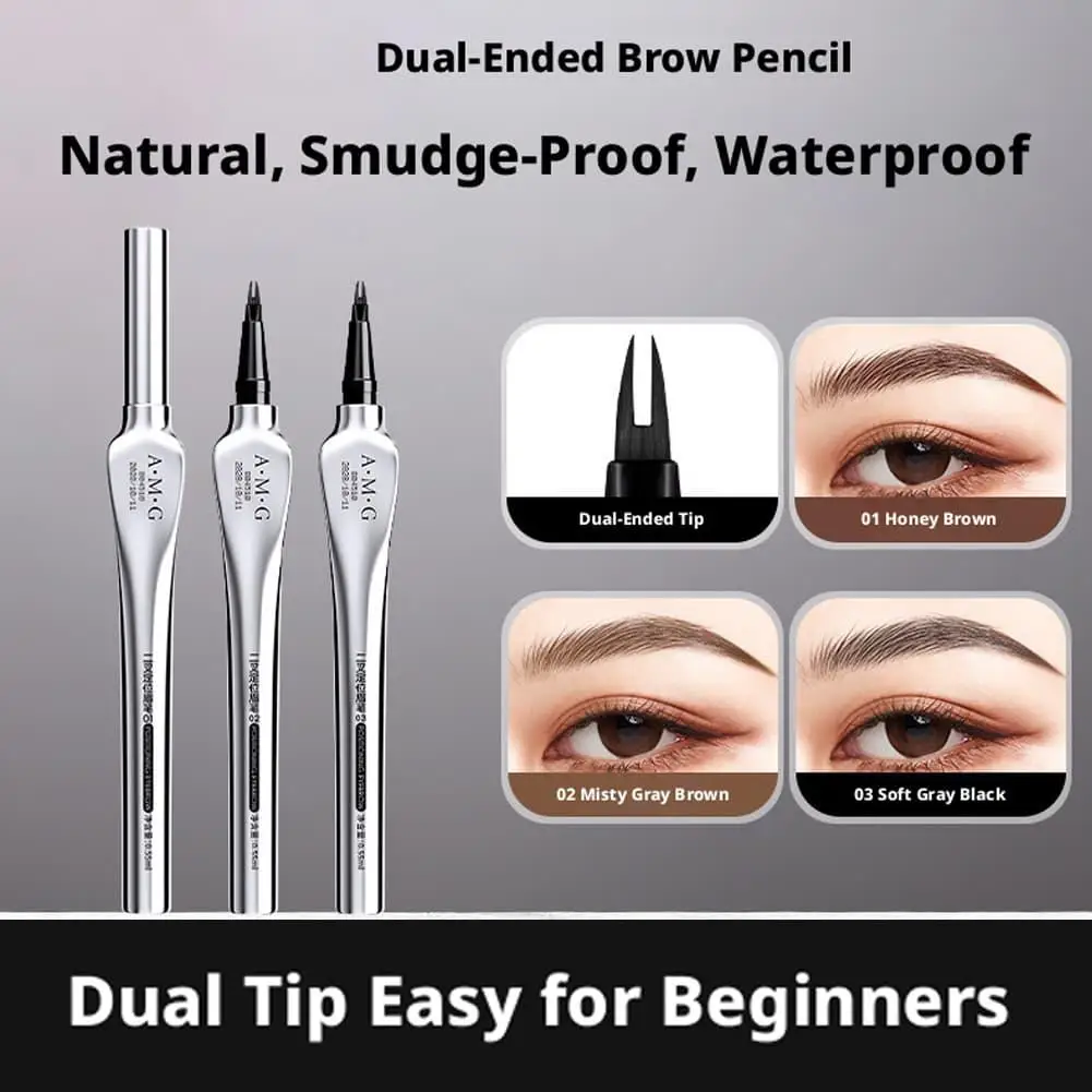 Waterproof Sweat-proof Non-fading Brown Multi-use Eyebrow Pencil Natural Wild Eyebrow Double-Prong Positioning Eyebrow Pencil