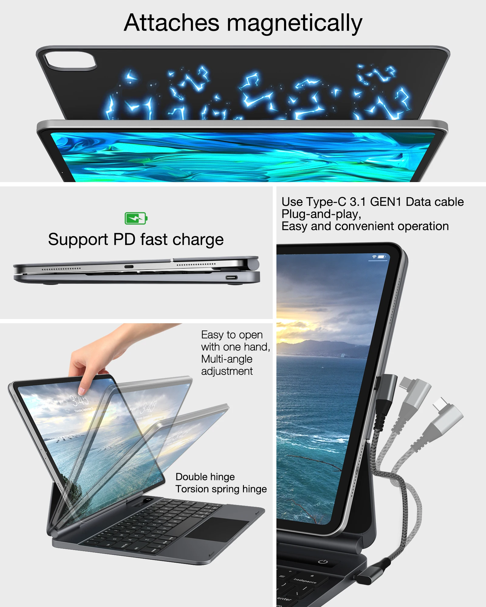 DOQO 3: Aluminiumlegierung iPad Air 4/5 Pro 11 Zoll'' 12,9 Zoll Hülle Bluetooth Magic Keyboard Case mit Hub-Funktion 7-in-1 EUR