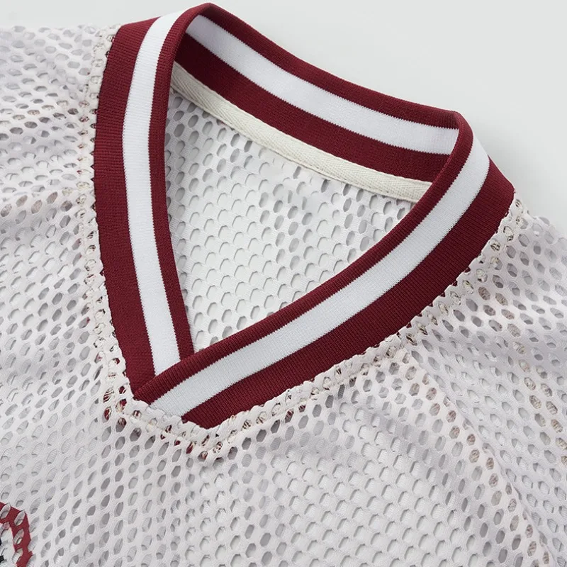 American Rugby V-neck Print Jersey Mesh Knit Short Sleeved T-shirt Men's Retro Sports Spring Summer Blouse Tops Clearance Sale