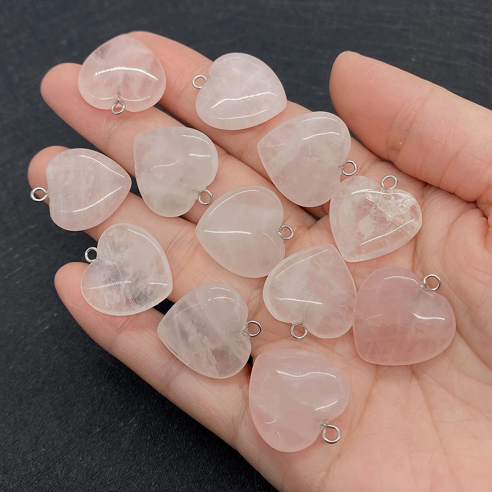 1pc Natural Stone Pendant Pink Crystal Polishing Heart-shaped Charms for Making DIY Jewelry Necklace Bracelet 15/20mm Accessorie