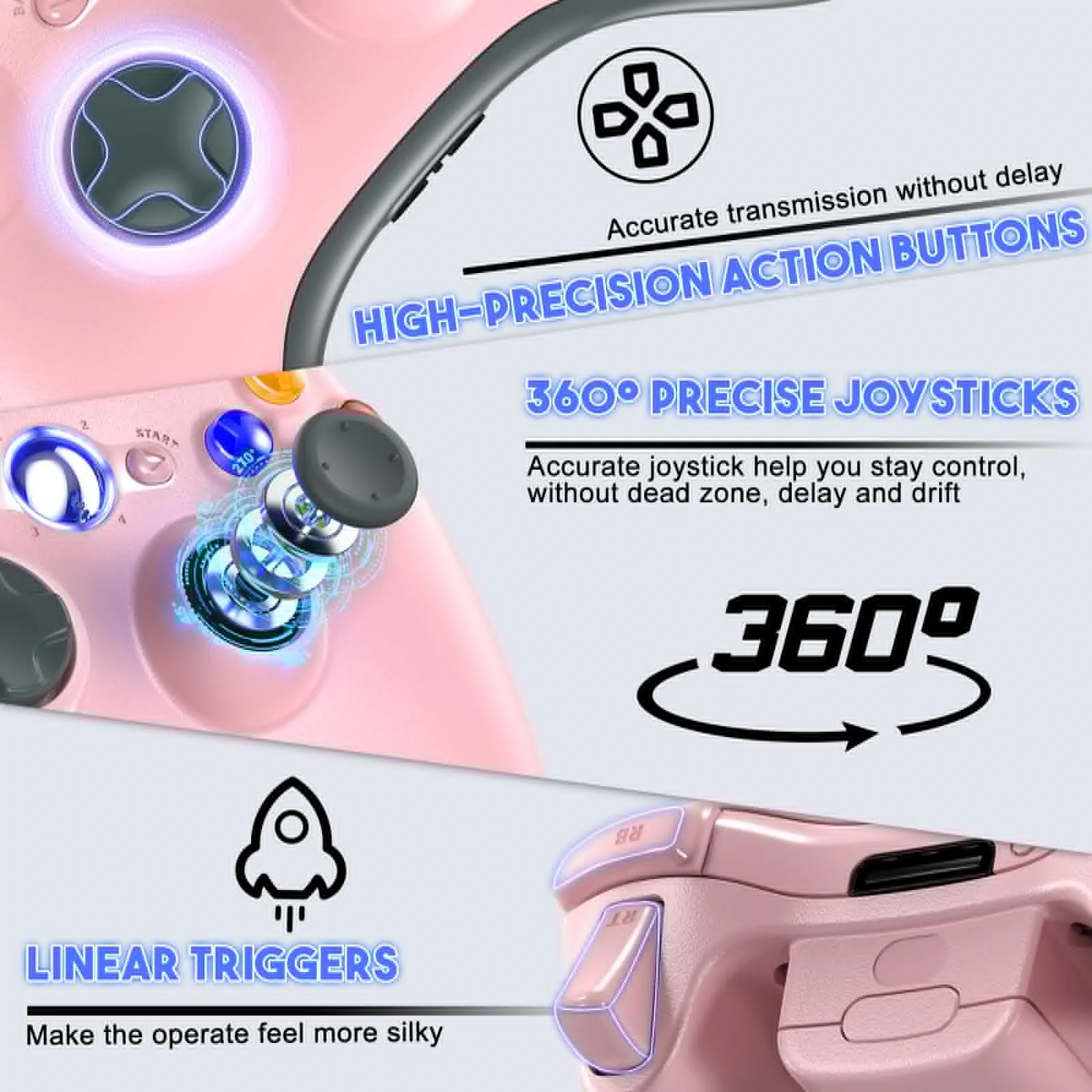 وحدة تحكم ألعاب لجهاز Xbox 360/Slim/Lite PC/IOS/Android Gamepad مقبض وحدة تحكم عن بعد لاسلكية مع عصا تحكم ألعاب مزدوجة الاهتزاز