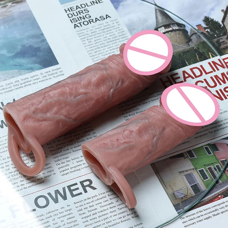 Realistic Liquid Silicone Condom Penis Extender Reusable Penis Enlargement Sleeve Cock Ring Delayed Ejaculatio Sex Tooys For Man