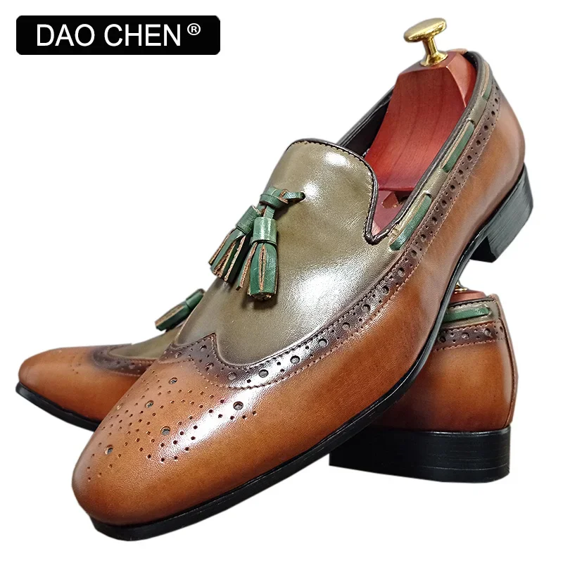 ITALIAN MEN LOAFERS SHOES TASSELS MIXED COLORS SLIP ON MEMS DRESS SHOES WEDDING OFFICE BANQUET LEATHER CASUAL MEN SHOES