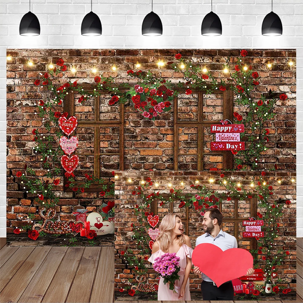 Retro Valentine's Day Romantic Party Photography Background Poster Love Shop Brick Wall Decoration Backdrop Wedding Studio Photo