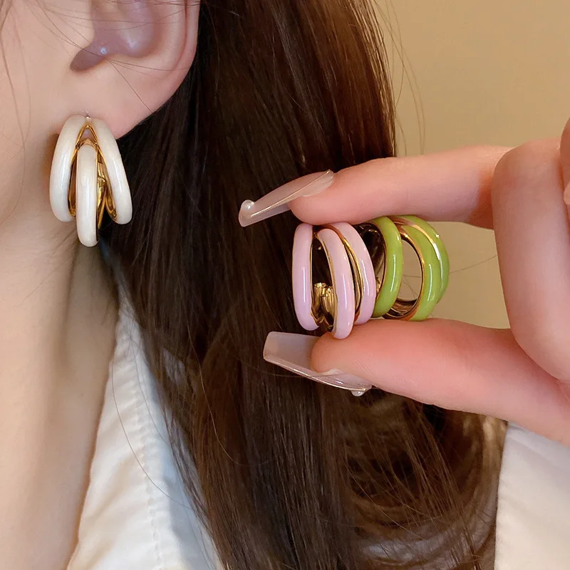 

New Color Dripping Oil Ring Hoop Earrings for Women Fashion Personality Simple Cold Style Earrings Jewelry Accessories Gifts
