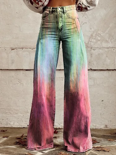 Imagen 1 del producto Pantalones de mezclilla de imitación de moda casual de moda para mujer Pantalones de cintura alta holgados con estilo