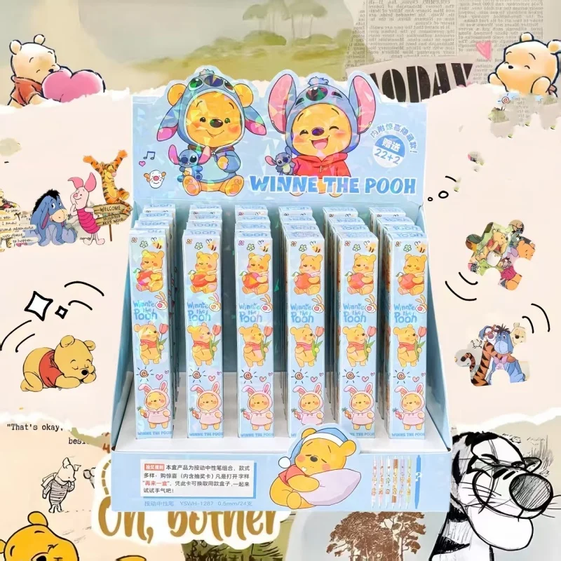 

24 шт./лот, гелевая ручка с рисунком медведя Диснея, милые 0,5 мм, черные чернила, ручки для подписи, рекламный подарок, школьные принадлежности