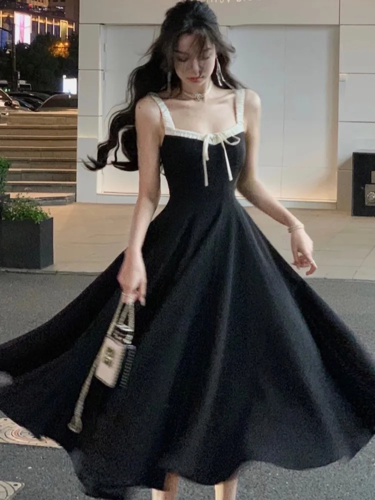 

French Midi Dresses for Women New Summer Elegant Spaghetti Strap Female Clothes Evening Party Dress Prom Robe One Piece Vestido