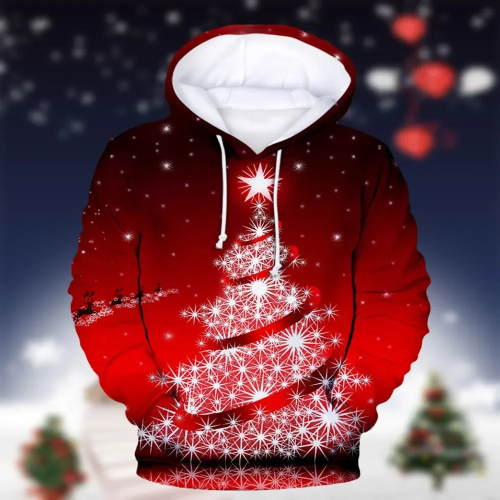 

2024 Santa Claus Hoodie Sweatshirt 3D Printed Christmas Tree Oversized Hoodie Men's Costume Cute Party Jumper Top Costume