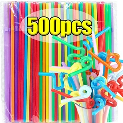 Drinking Plastic Straws Colorful Flexible Milk Cola Bubble Tea Disposable Straw for Wedding Party Kitchen Bar Drinks Supplies