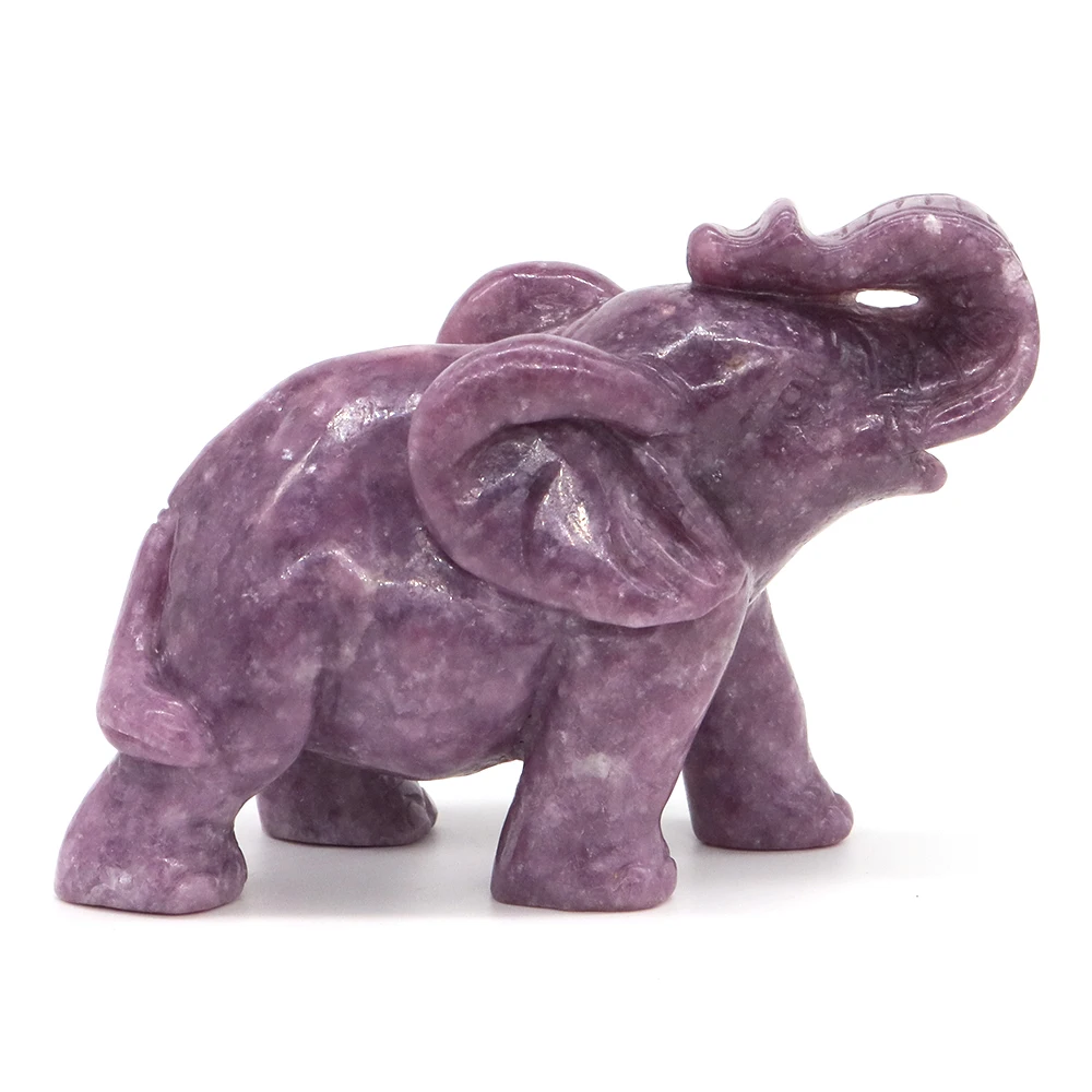 

4.8" Elephant Statue Natural Gemstone Lilac Lepidolite Carved Reiki Healing Stone Figurine Feng Shui Crafts Home Decoration Gift