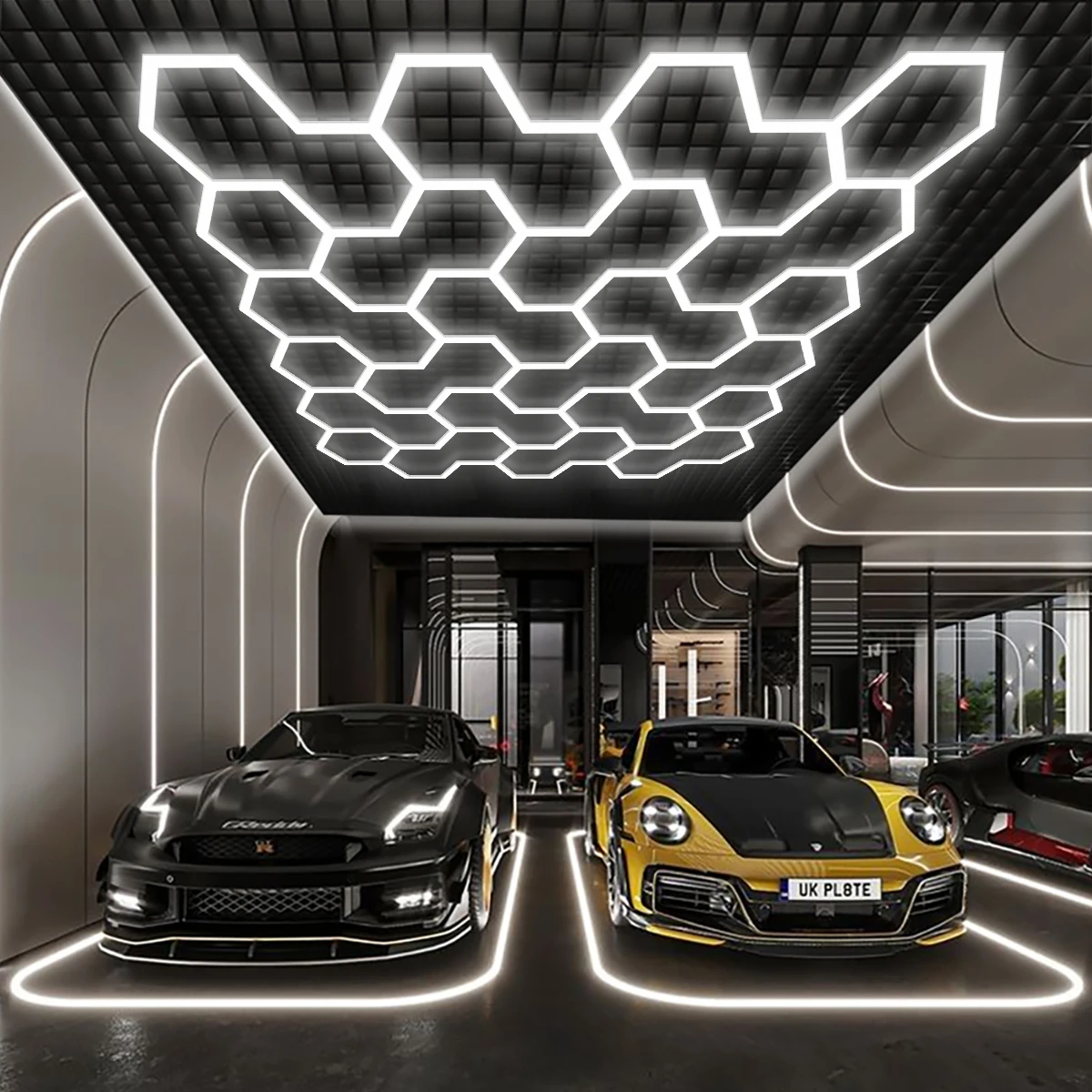 LED Shop Light Fixture 220V Direct Connect Seamless Splicing Garage Ceiling Lighting 6500K for Auto Detailing Studio