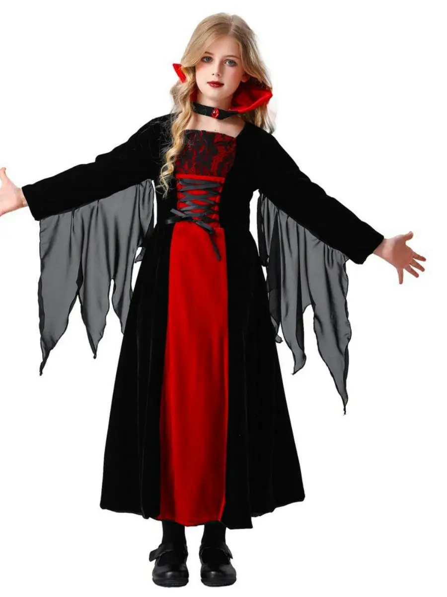 

Новый детский костюм королевы дьявола на Хэллоуин Dr Set Par Role-plang, женский модный традиционный этнический сценический костюм