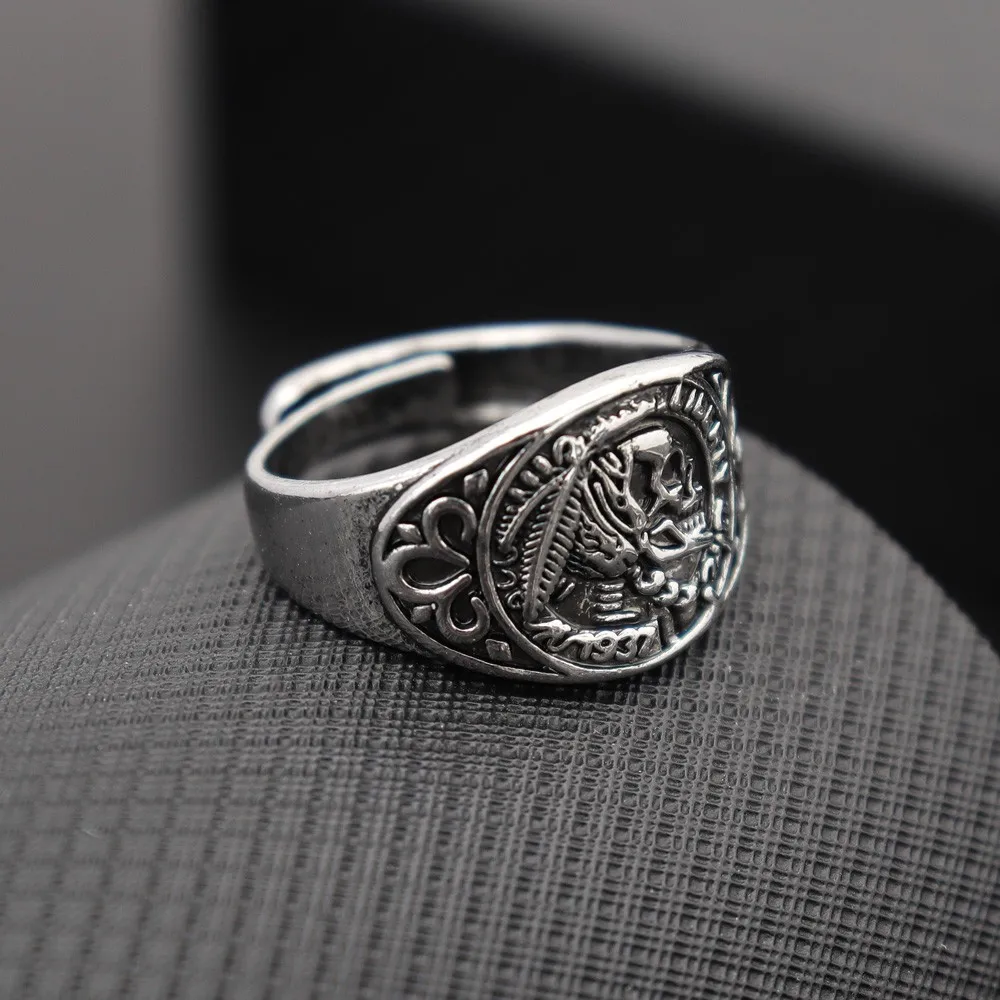 Punk Native American Skull Head Men\'s Ring Opening Adjustable Retro Creative Trend Hip Hop Cool Personalized Accessories Gift
