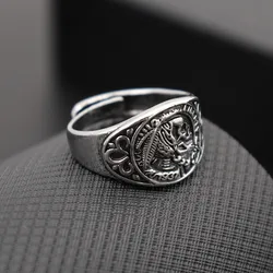 Punk Native American Skull Head Men's Ring Opening Adjustable Retro Creative Trend Hip Hop Cool Personalized Accessories Gift