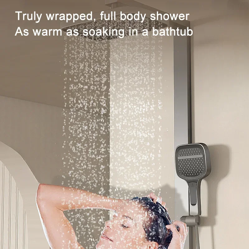 LED Digital Piano Shower Set Gray For Bathroom White Smart Tub Faucet Waterfall Shower System Rain Shower System