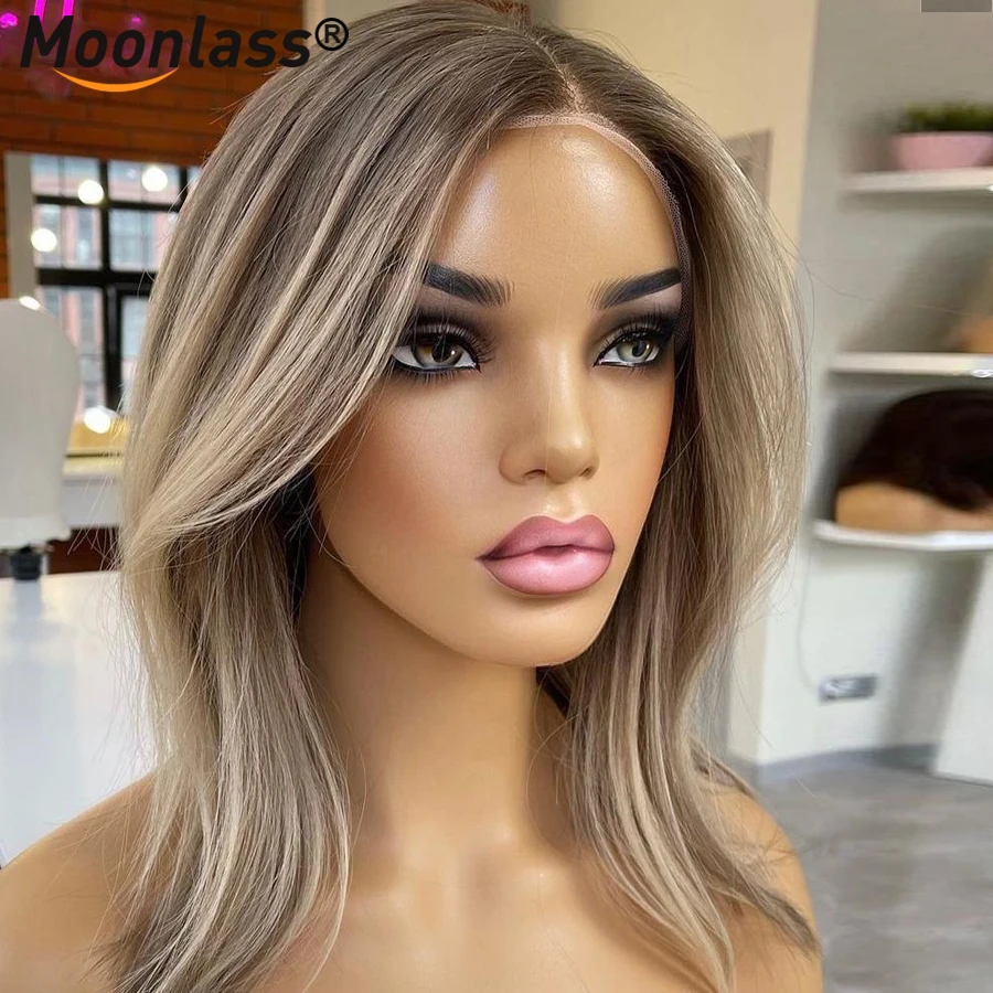 Highlight asch blonde gerade Perücken 13x4 transparente Spitze Front Perücken 180% Dichte kurze Bob vor gezupft brasilia nischen Remy Haar Perücken