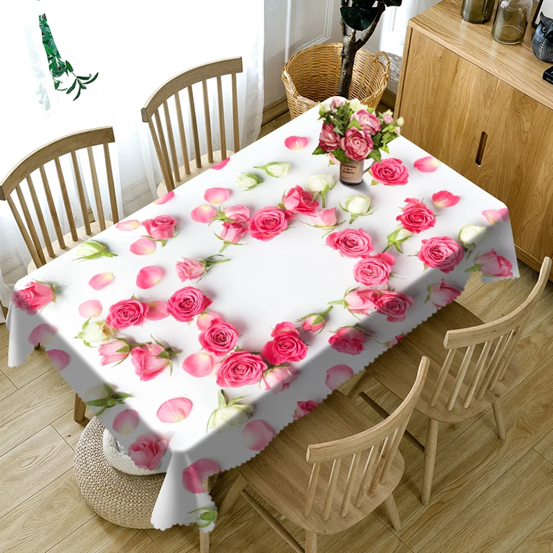 Fashionable Rose Pattern Tablecloth Wedding Decorative Rectangular Kitchen Table Cover Family Gathering Fabric Furnace Rack