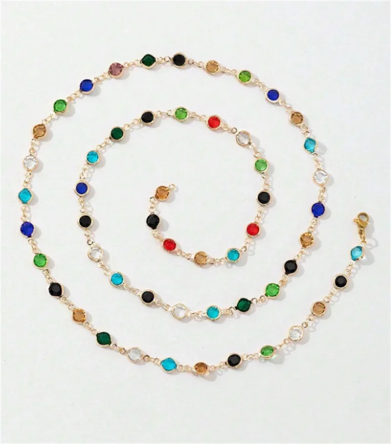 Fashion Colorful Glass Long Y-Shaped Necklace Metal Collarbone Chain Gold Silver Color Summer Holiday Party Body Jewelry Gift