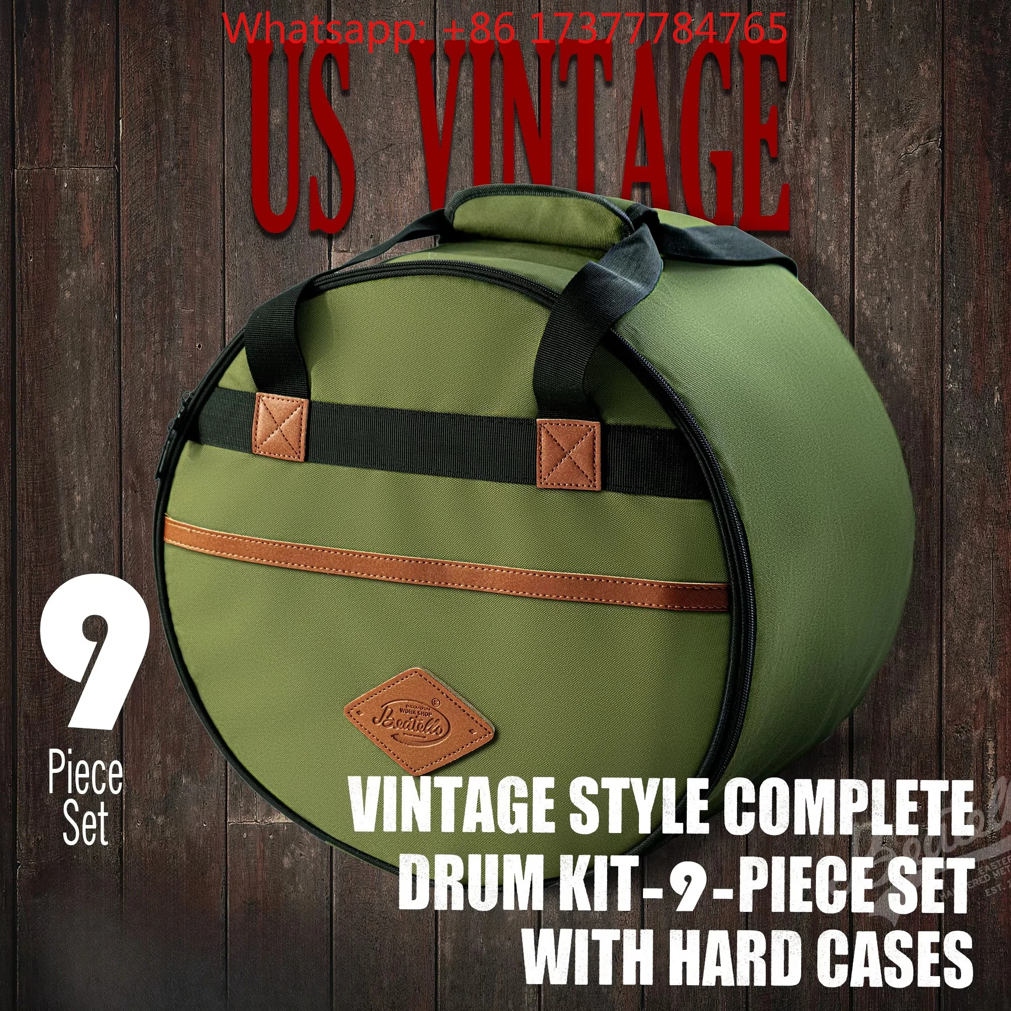 Durable Oxford Fabric Quick-Remove Install American Vintage Drum Set, 6-Piece Hardware Complete 9-Piece Stick Package