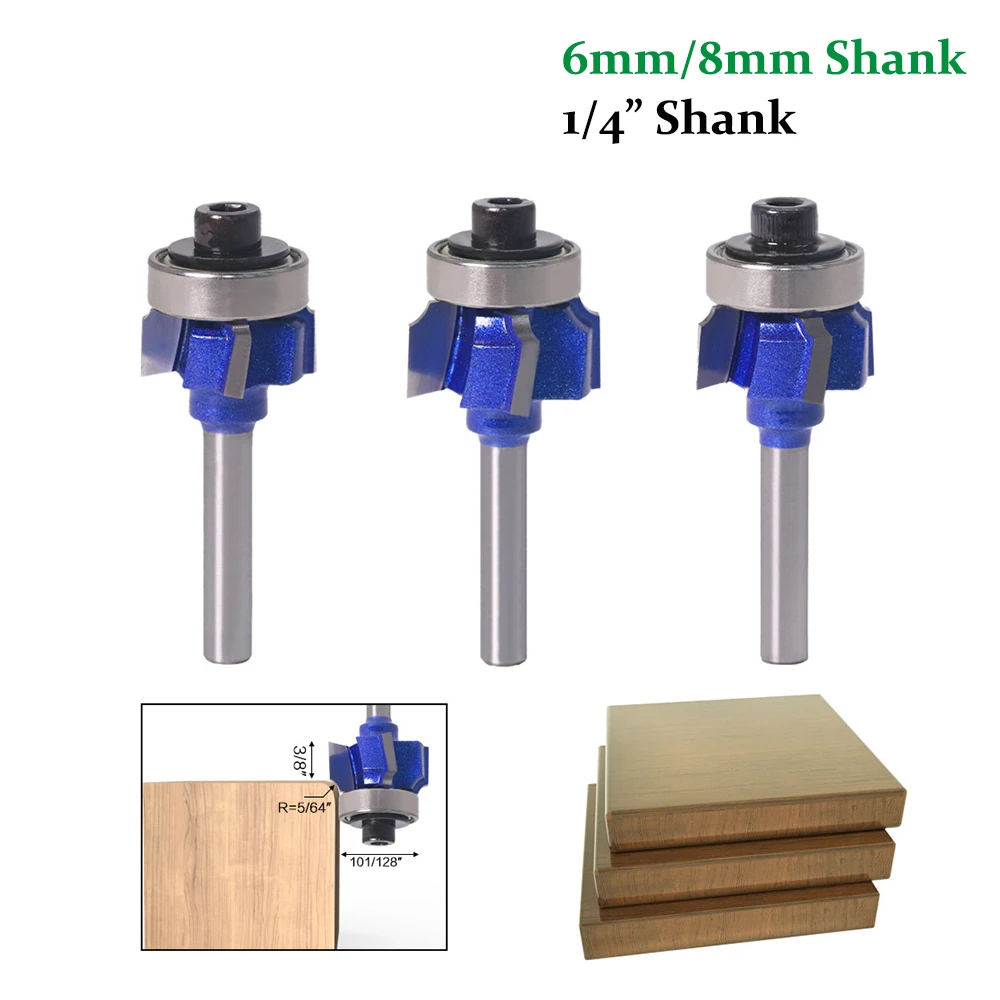 1PC 1/4 6MM 8MM Shank Milling Cutter Wood Carving Corner Round Router Bit R1 R2 R3 Trim Edging Woodworking Mill Classical Cutter