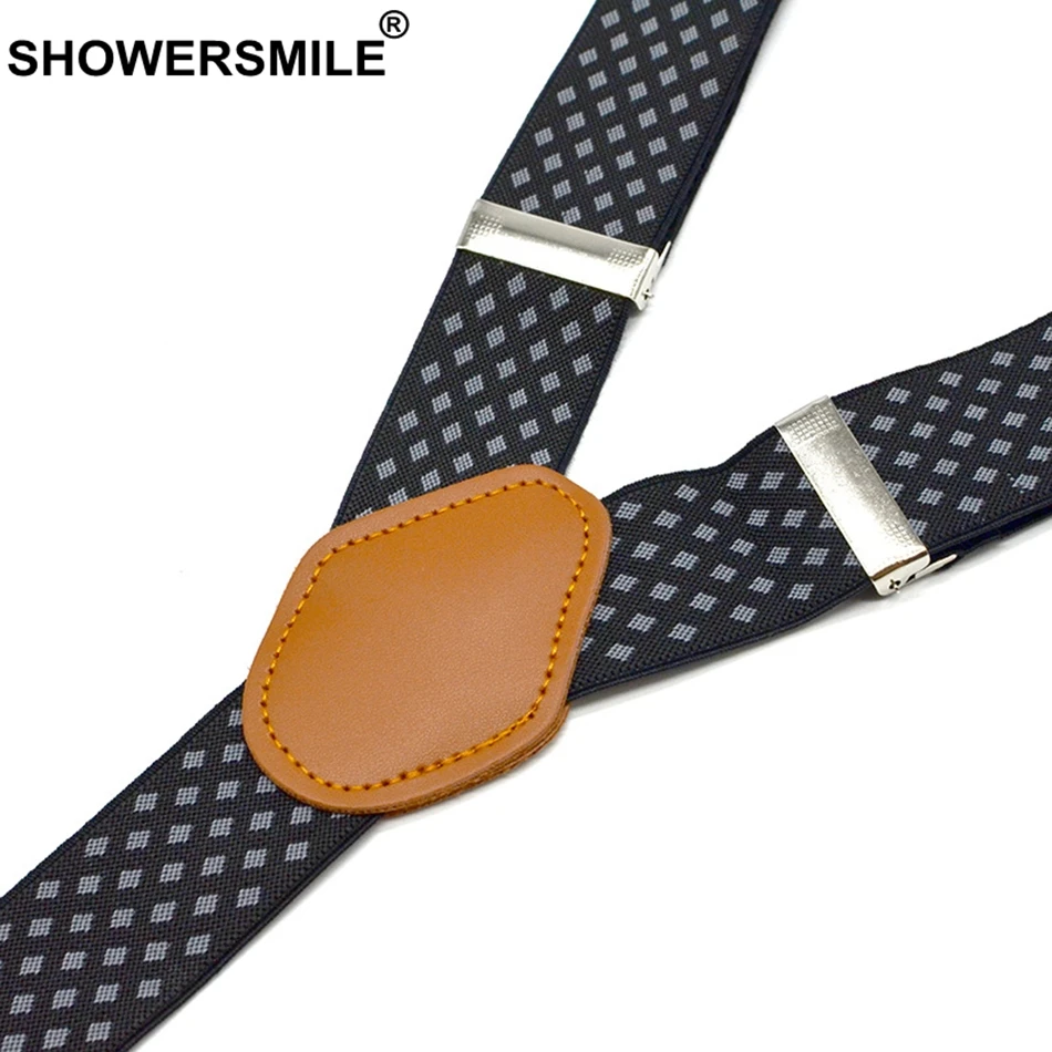 SHOWERSMILE-남성용 멜빵 포멀 바지 벨트 다이아몬드 멜빵 빈티지 남성 브레이스 서스펜더 탄성 클립 바지 스트랩, 120cm